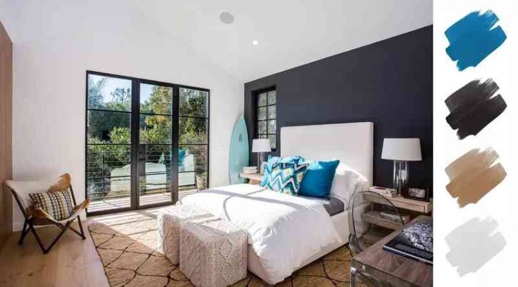Phối màu sơn phòng ngủ đẹp với xanh da trời và xám