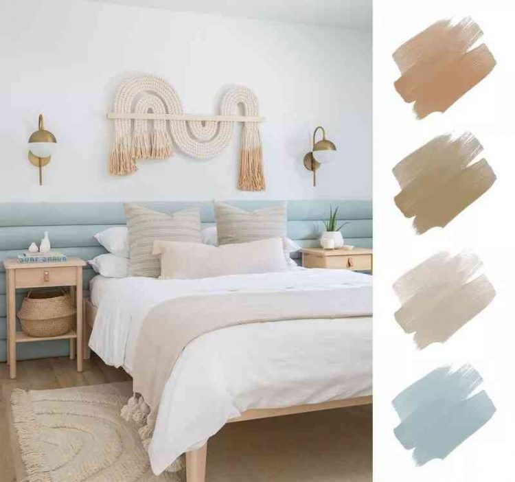 Phòng ngủ độc đáo kết hợp màu xanh aqua, cát và cam