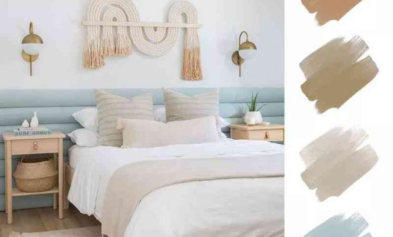 Phòng ngủ độc đáo kết hợp màu xanh aqua, cát và cam