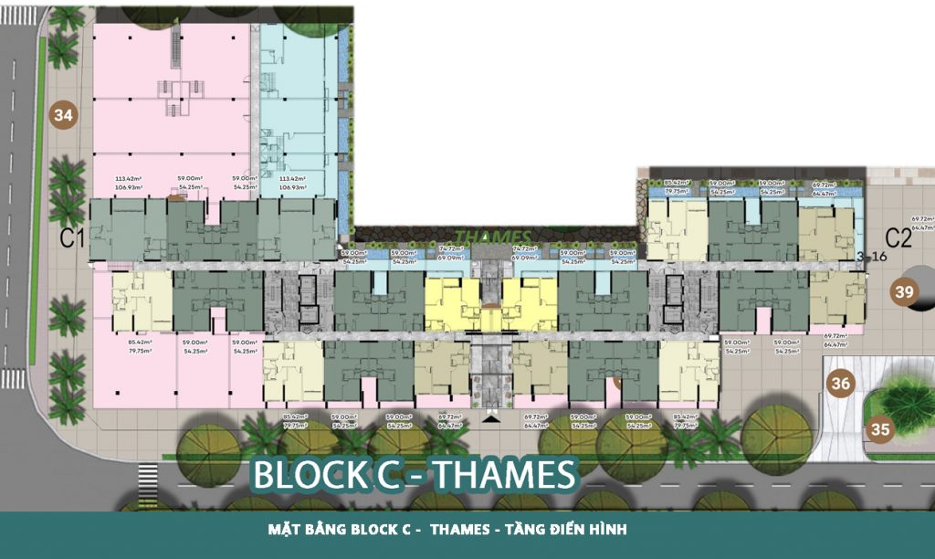 Mặt bằng Block C – Thames tầng điển hình