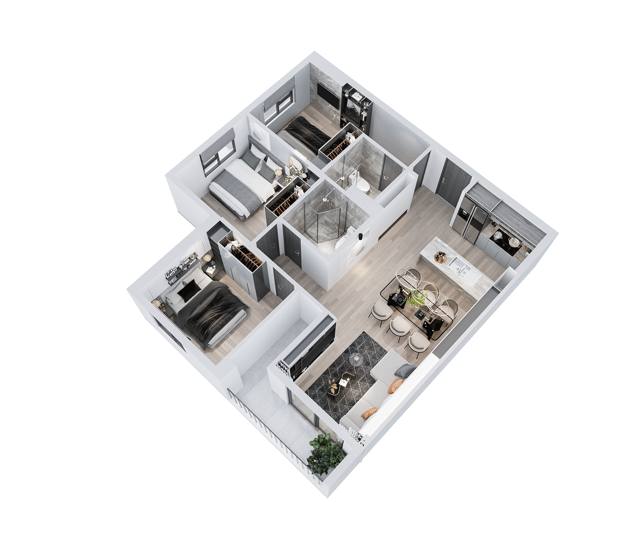 Thiết kế căn hộ C1 - 3 phòng ngủ diện tích 82.8 m2