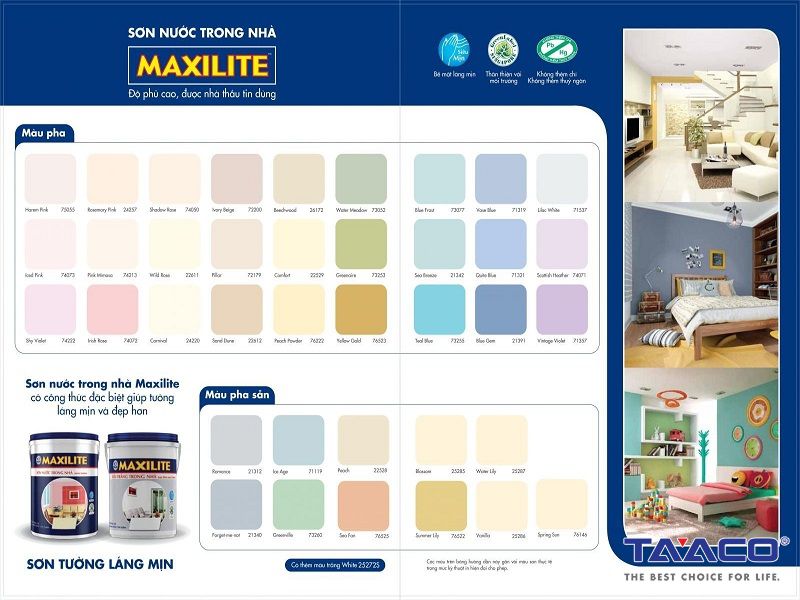 Bảng màu sơn Maxilite trong nhà