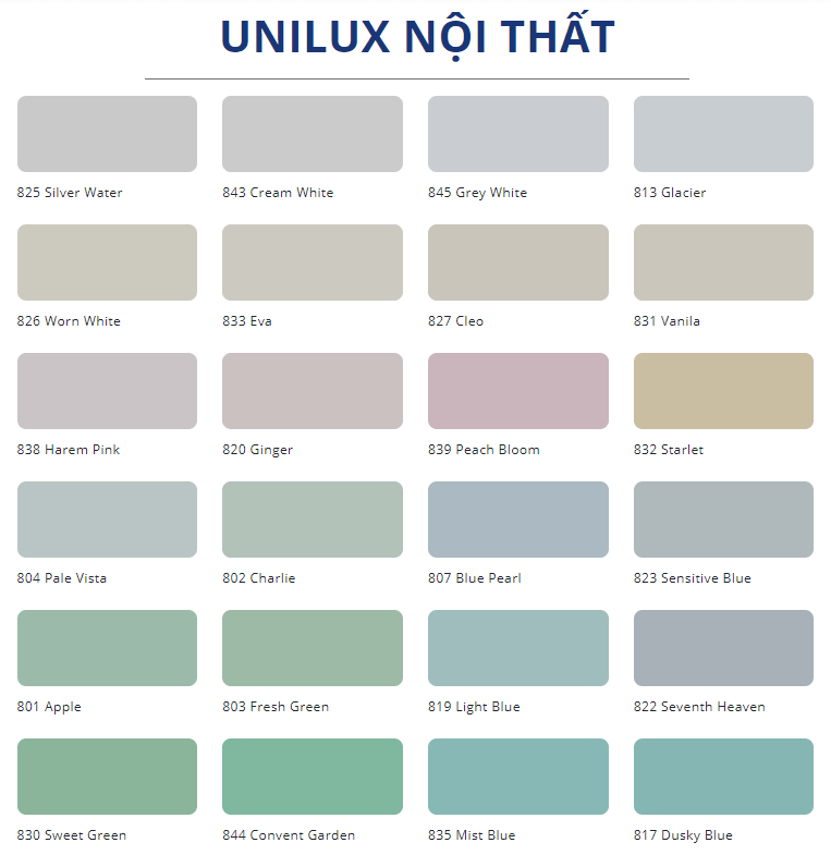 Bảng màu sơn Tison nội thất Unilux