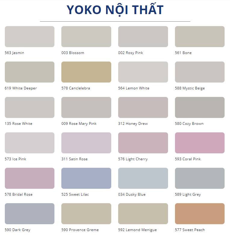 Bảng màu sơn nội thất Tison Yoko