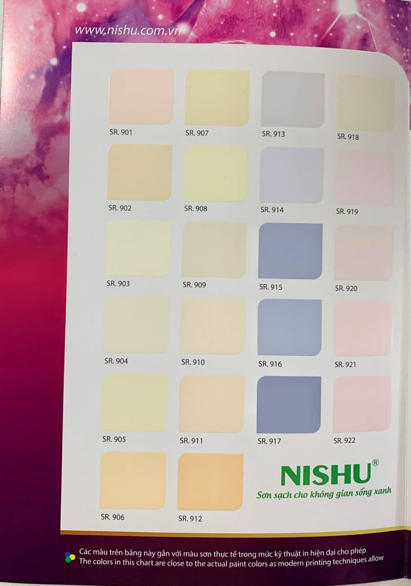 Bảng màu sơn Nishu Ruby siêu bóng nội thất
