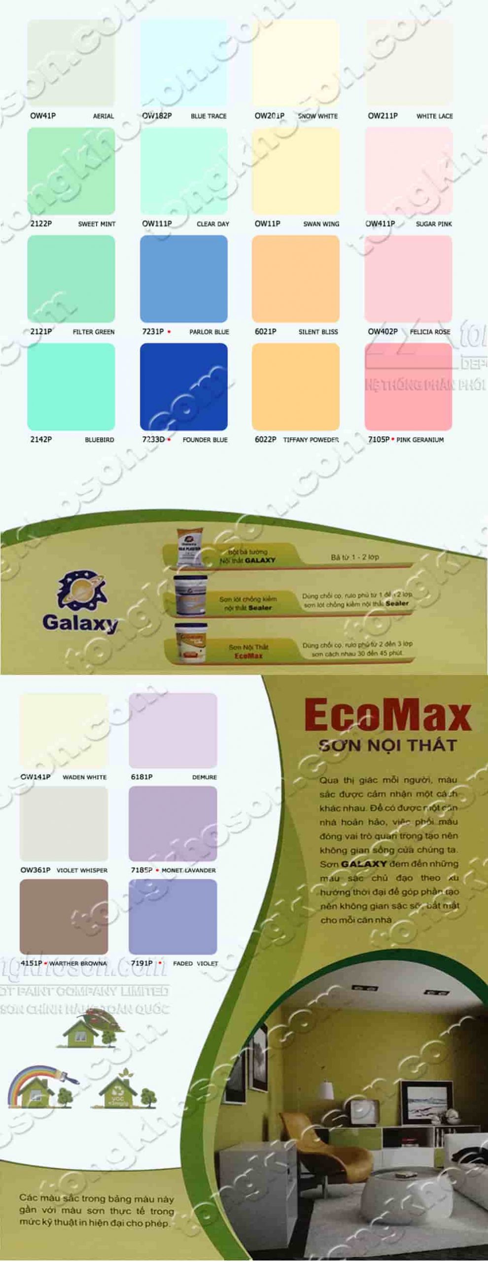 Bảng màu sơn nước Galaxy Eco Max nội thất