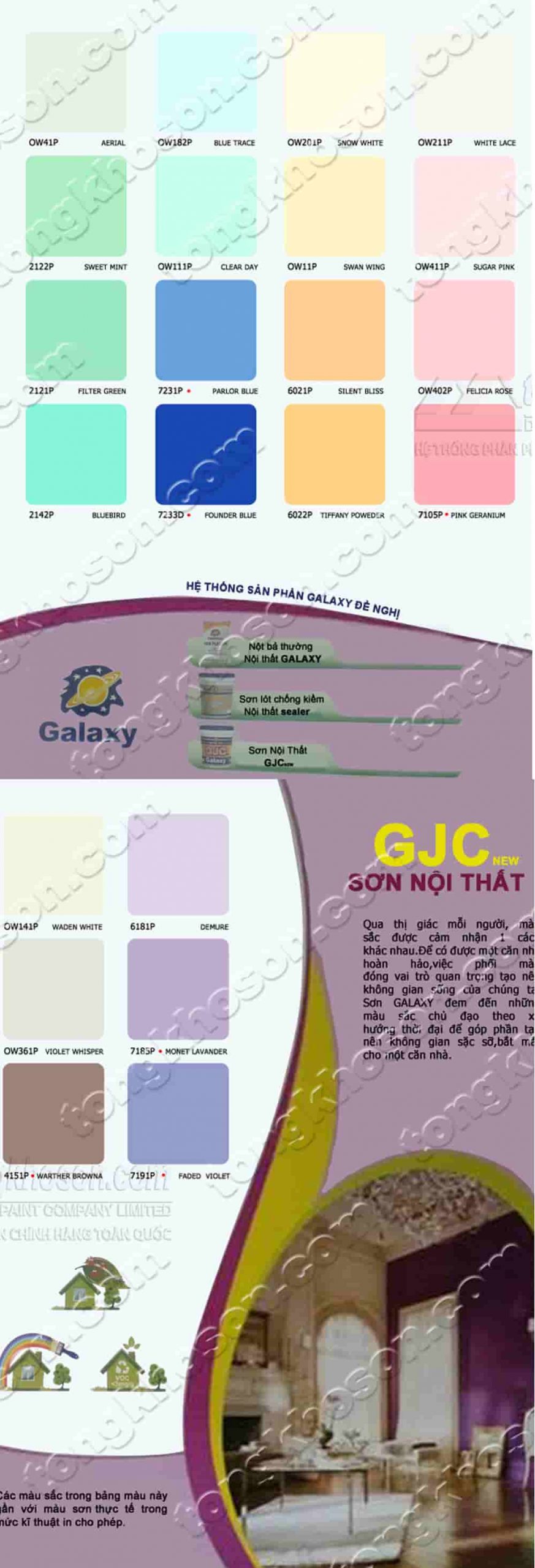 Bảng màu sơn Galaxy nội thất GJC kinh tế