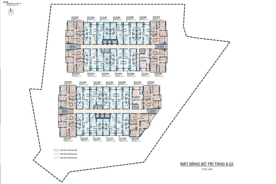 Bố trí mặt bằng tầng 6-22 của dự án Thiên Quân Marina 