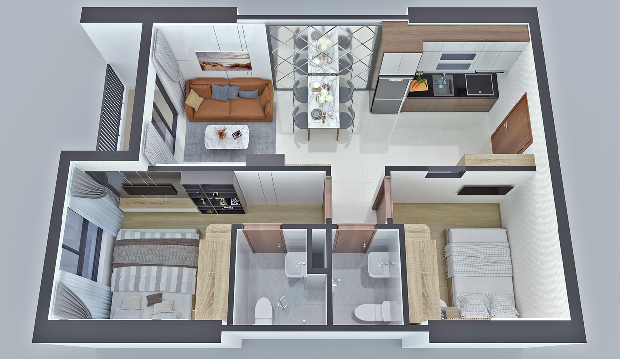 Thiết kế căn hộ Bcons Sala mẫu A2